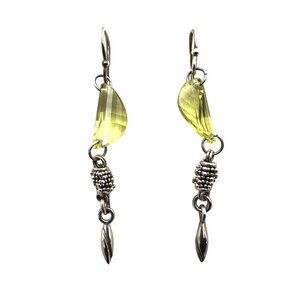 Michael Dawkins Women's Earrings Sterling Silver Yellow Gemstone 2" Pierced